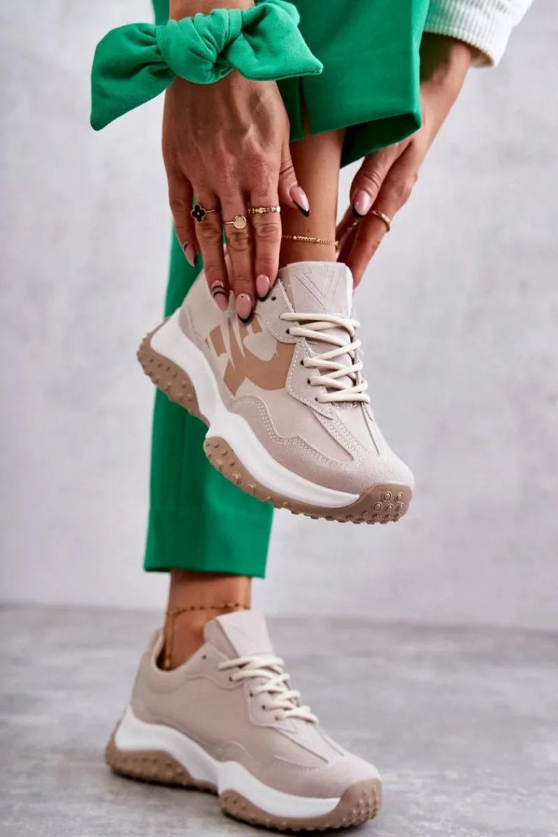 Clearance Buty damskie Vinceza Damskie Buty Sportowe Wiązane Beżowe Tolea