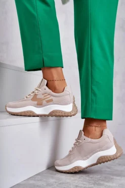Clearance Buty damskie Vinceza Damskie Buty Sportowe Wiązane Beżowe Tolea