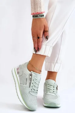 Buty Sportowe Na Platformie|Sneakersy Damskie>Boto Damskie Buty Sportowe Z Ozdobnym Zamkiem Zielone Adrea