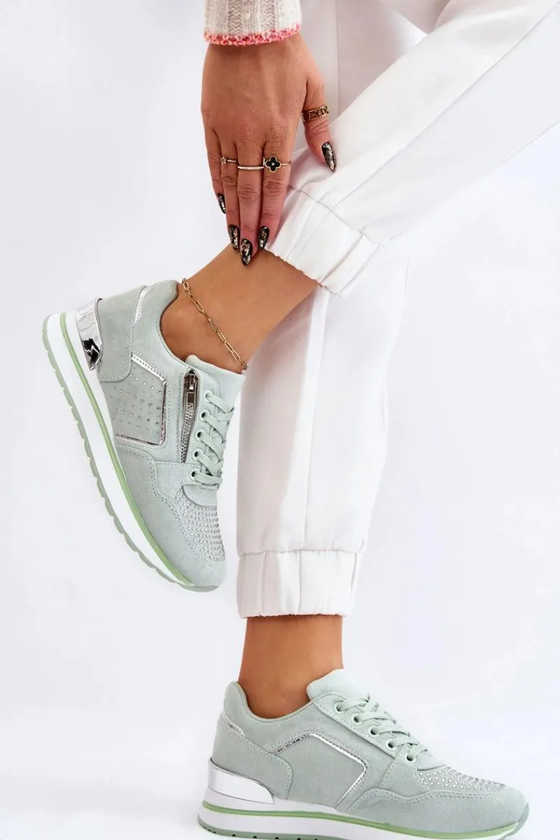 Buty Sportowe Na Platformie|Sneakersy Damskie>Boto Damskie Buty Sportowe Z Ozdobnym Zamkiem Zielone Adrea