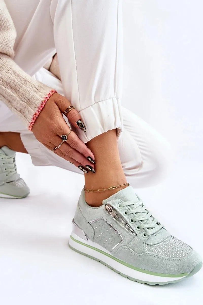 Buty Sportowe Na Platformie|Sneakersy Damskie>Boto Damskie Buty Sportowe Z Ozdobnym Zamkiem Zielone Adrea