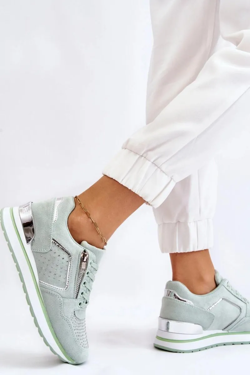 Buty Sportowe Na Platformie|Sneakersy Damskie>Boto Damskie Buty Sportowe Z Ozdobnym Zamkiem Zielone Adrea