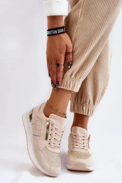 Online Damskie Buty Sportowe Z Ozdobnym Zamkiem Kremowe Adrea Damskie Buty Sportowe Na Platformie|Sneakersy Damskie