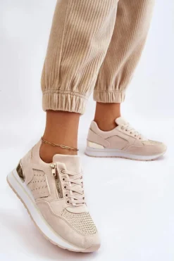 Online Damskie Buty Sportowe Z Ozdobnym Zamkiem Kremowe Adrea Damskie Buty Sportowe Na Platformie|Sneakersy Damskie