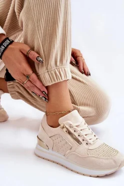 Online Damskie Buty Sportowe Z Ozdobnym Zamkiem Kremowe Adrea Damskie Buty Sportowe Na Platformie|Sneakersy Damskie