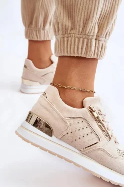 Online Damskie Buty Sportowe Z Ozdobnym Zamkiem Kremowe Adrea Damskie Buty Sportowe Na Platformie|Sneakersy Damskie