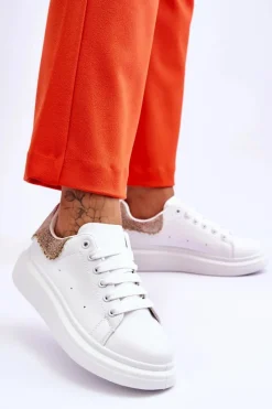 Hot Damskie Buty Sportowe Z Ozdobnym Wzorem Biało-Złote Delight Damskie Buty Sportowe Na Platformie|Sneakersy Damskie