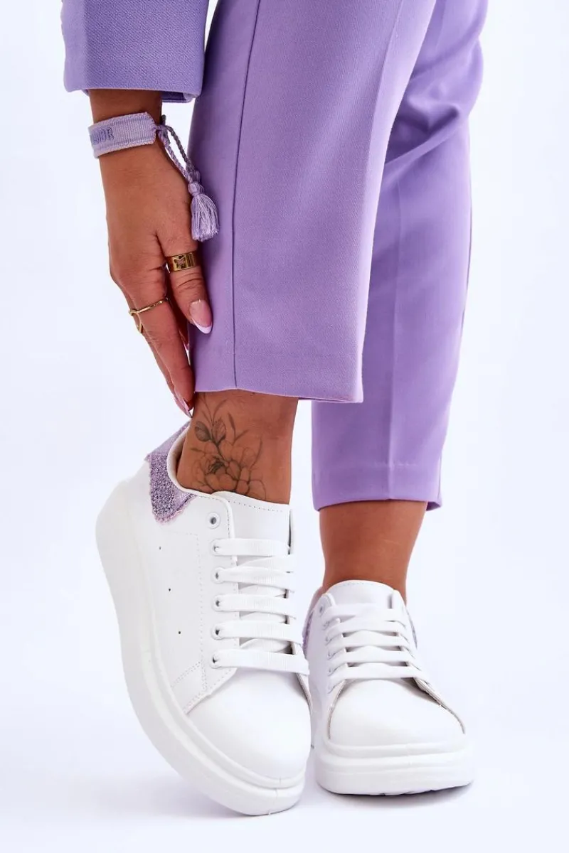 New Boto Damskie Buty Sportowe Z Ozdobnym Wzorem Biało-Fioletowe Delight