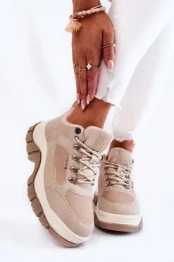 Trekkingowe Damskie|Damskie Trapery>Big Star Shoes Damskie Buty Trekkingowe Trapery Memory Foam Big Star KK274363 Beżowe