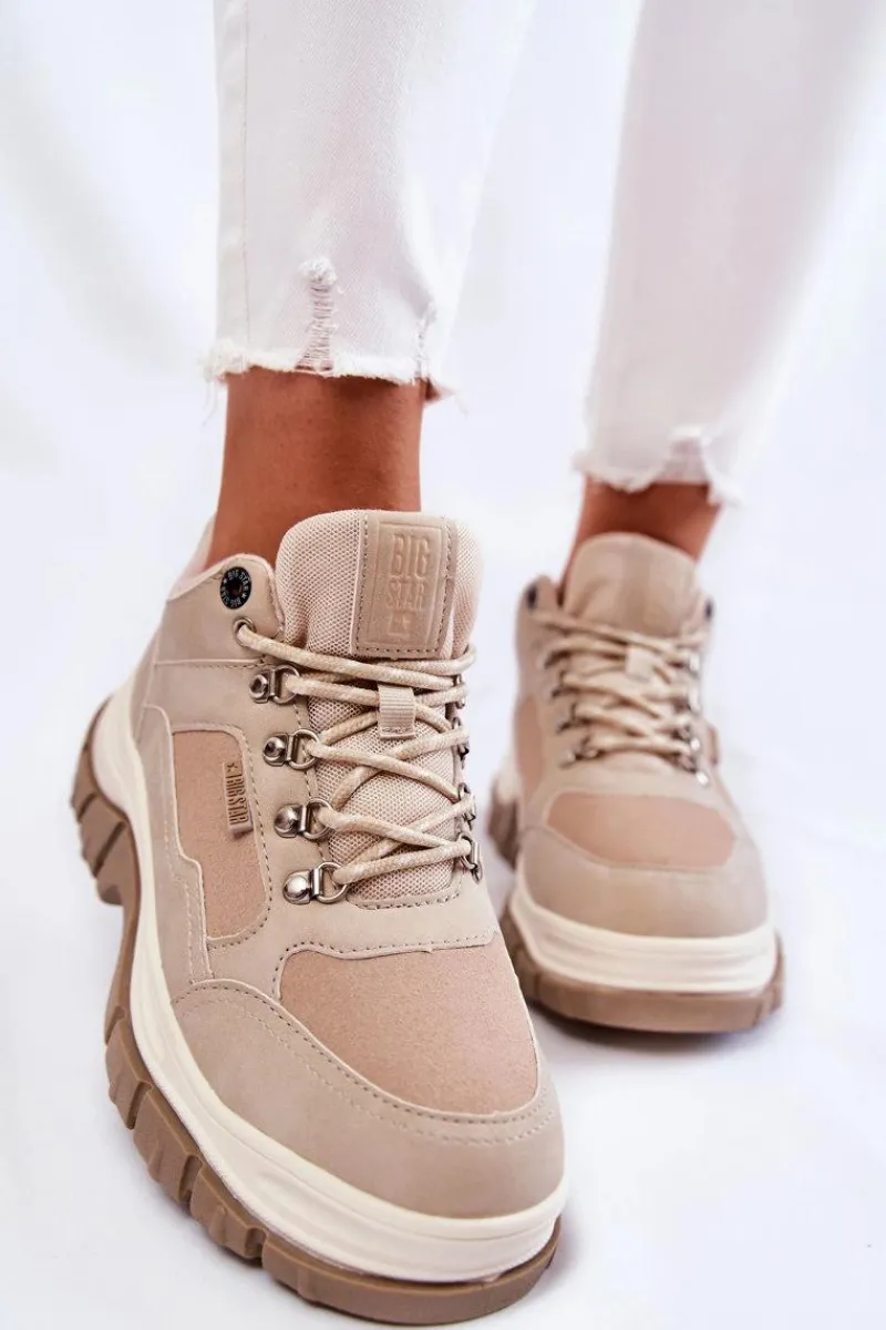Trekkingowe Damskie|Damskie Trapery>Big Star Shoes Damskie Buty Trekkingowe Trapery Memory Foam Big Star KK274363 Beżowe