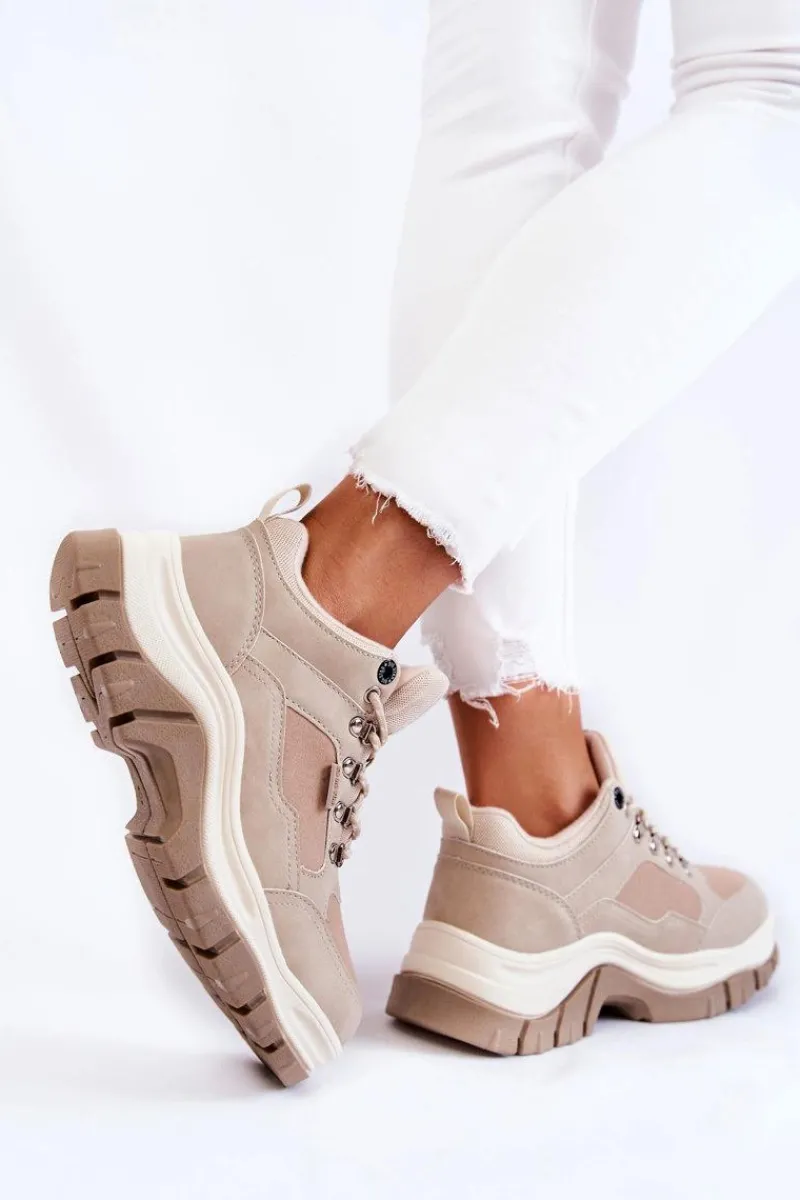 Trekkingowe Damskie|Damskie Trapery>Big Star Shoes Damskie Buty Trekkingowe Trapery Memory Foam Big Star KK274363 Beżowe