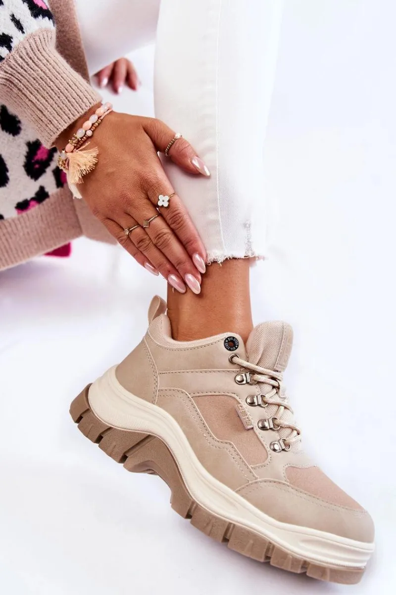 Trekkingowe Damskie|Damskie Trapery>Big Star Shoes Damskie Buty Trekkingowe Trapery Memory Foam Big Star KK274363 Beżowe