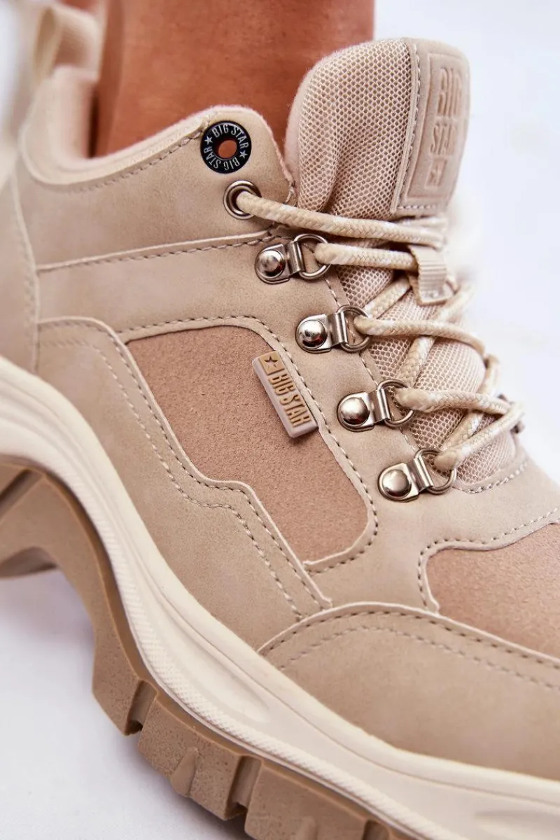 Trekkingowe Damskie|Damskie Trapery>Big Star Shoes Damskie Buty Trekkingowe Trapery Memory Foam Big Star KK274363 Beżowe