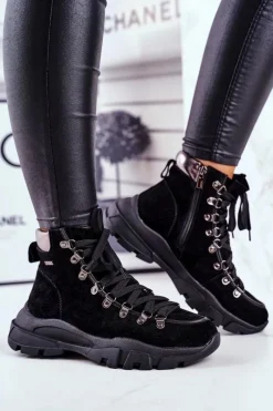 Trekkingowe Damskie>Big Star Shoes Damskie Buty Trekkingowe Trapery Skóra Zamsz Big Star GG274893