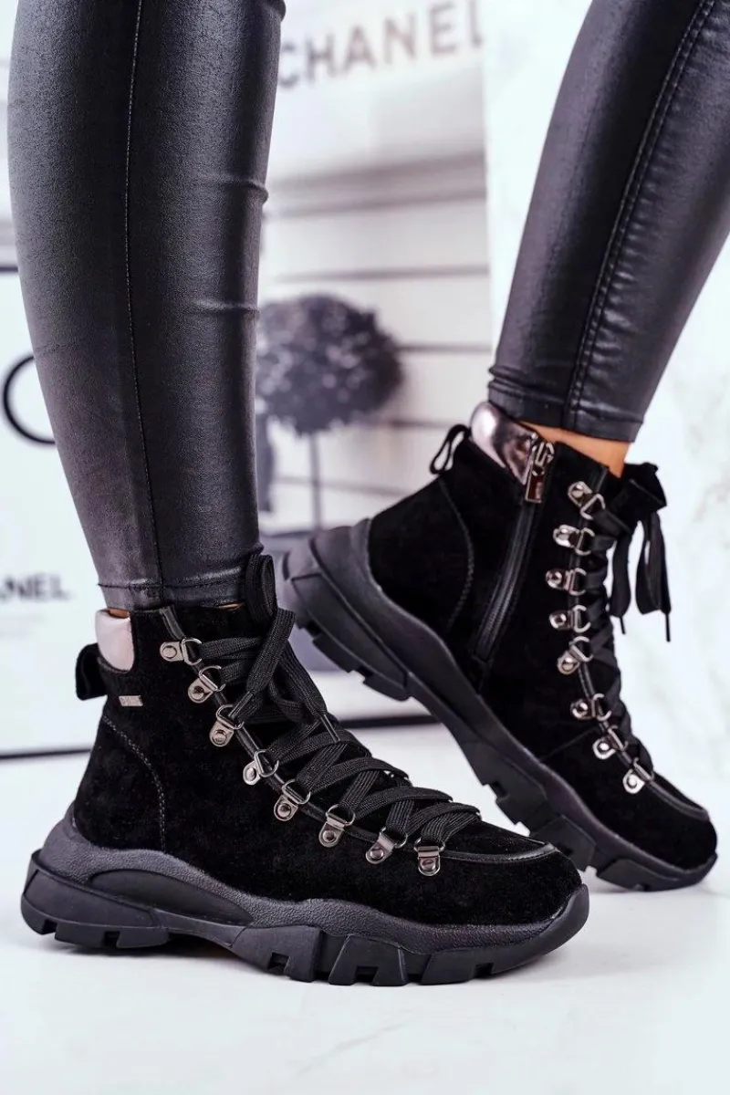 Trekkingowe Damskie>Big Star Shoes Damskie Buty Trekkingowe Trapery Skóra Zamsz Big Star GG274893