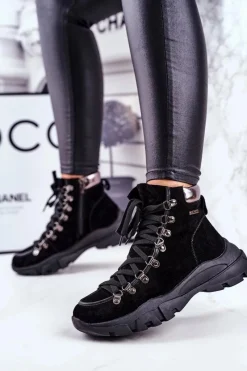 Trekkingowe Damskie>Big Star Shoes Damskie Buty Trekkingowe Trapery Skóra Zamsz Big Star GG274893