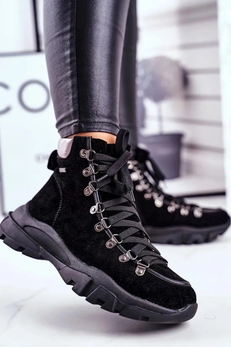 Trekkingowe Damskie>Big Star Shoes Damskie Buty Trekkingowe Trapery Skóra Zamsz Big Star GG274893