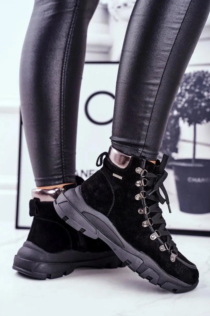 Trekkingowe Damskie>Big Star Shoes Damskie Buty Trekkingowe Trapery Skóra Zamsz Big Star GG274893