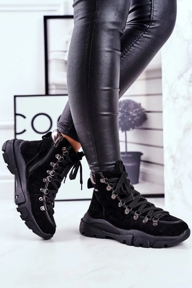 Trekkingowe Damskie>Big Star Shoes Damskie Buty Trekkingowe Trapery Skóra Zamsz Big Star GG274893