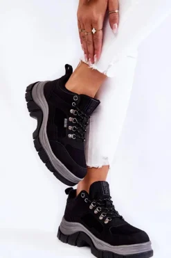 Outlet Damskie Buty Trekkingowe Trapery Memory Foam Big Star KK274364 Czarne Damskie Trekkingowe Damskie|Damskie Trapery