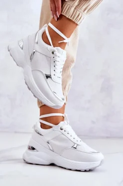 Sneakersy Damskie>Boto Damskie Błyszczące Buty Sportowe Na Koturnie Białe Activity