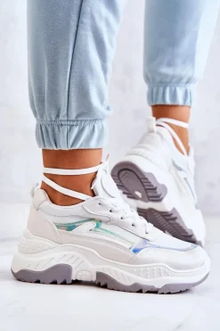Sneakersy Damskie>Boto Damskie Błyszczące Sneakersy Białe Callisto