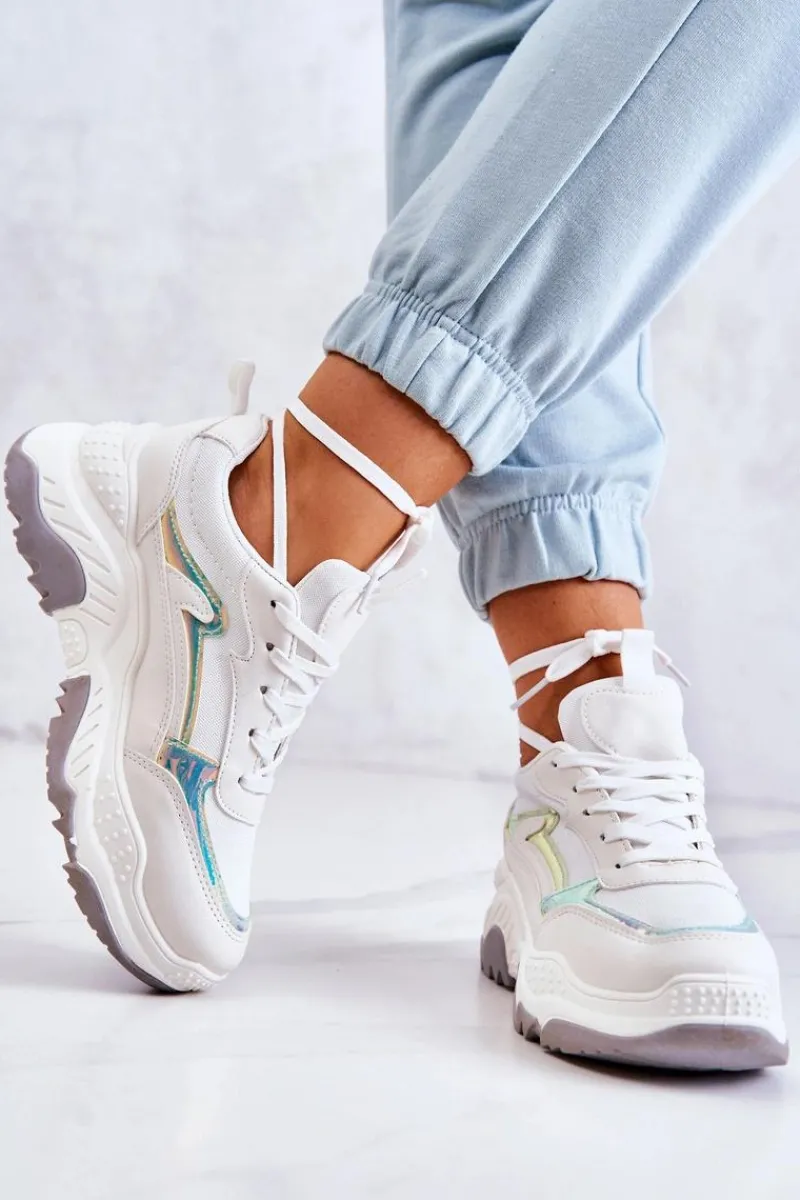 Sneakersy Damskie>Boto Damskie Błyszczące Sneakersy Białe Callisto