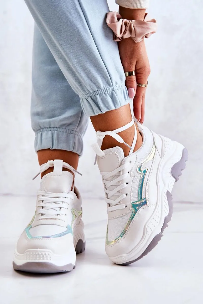 Sneakersy Damskie>Boto Damskie Błyszczące Sneakersy Białe Callisto