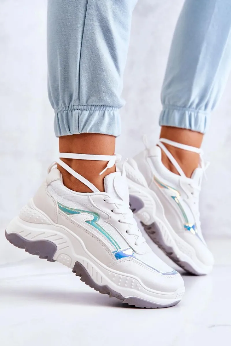 Sneakersy Damskie>Boto Damskie Błyszczące Sneakersy Białe Callisto