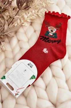 New Damskie Błyszczące Świąteczne Skarpety Z Reniferem Czerwone Skarpetki|Skarpetki