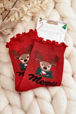 New Damskie Błyszczące Świąteczne Skarpety Z Reniferem Czerwone Skarpetki|Skarpetki
