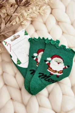 Discount Aura.via Damskie Błyszczące Świąteczne Skarpety Z Mikołajem Zielone