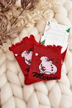 Sale Aura.via Damskie Błyszczące Świąteczne Skarpety Z Bałwanem Czerwone Czerwony