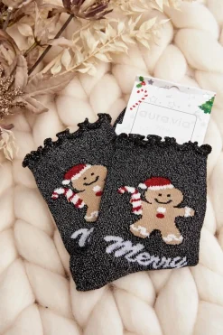 Sale Damskie Błyszczące Świąteczne Skarpety Czarne Skarpetki|Skarpetki