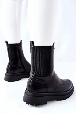Czarne Botki|Botki Zimowe Damskie><noscript><img width=