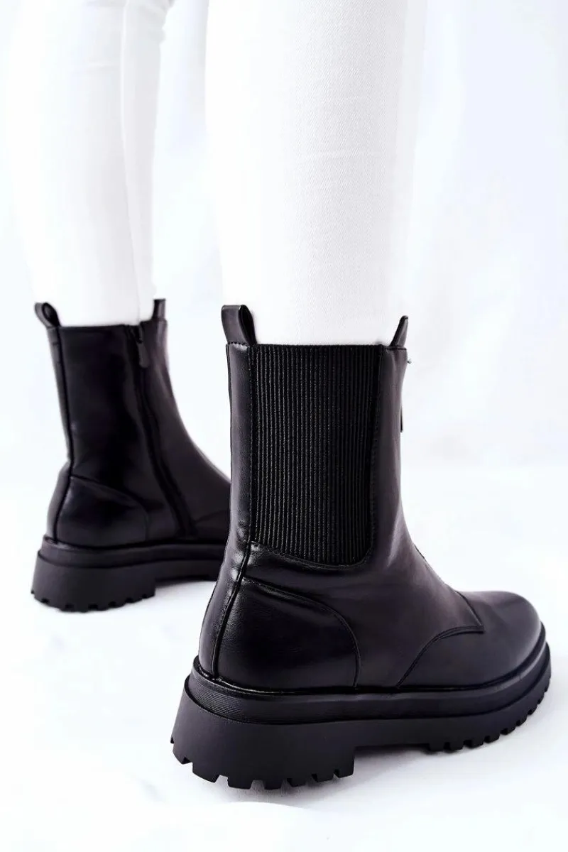 Czarne Botki|Botki Zimowe Damskie>Buty damskie Vinceza Damskie Ciepłe Botki Czarne Assuh