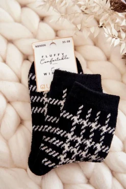 New Aura.via Damskie Ciepłe Skarpetki Krata Czarno-Biała