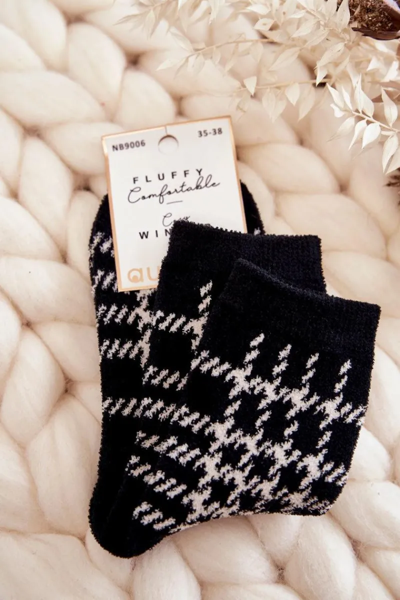 New Aura.via Damskie Ciepłe Skarpetki Krata Czarno-Biała