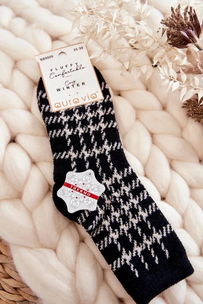New Aura.via Damskie Ciepłe Skarpetki Krata Czarno-Biała