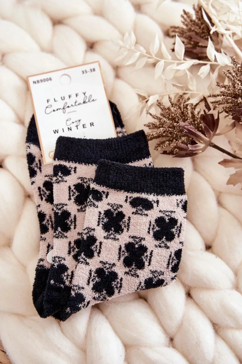 Outlet Aura.via Damskie Ciepłe Skarpetki We Wzory Beżowo-Czarne