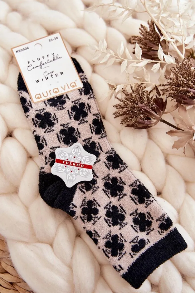 Outlet Aura.via Damskie Ciepłe Skarpetki We Wzory Beżowo-Czarne