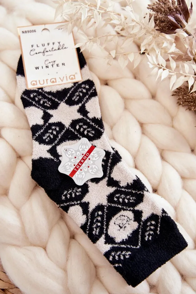 New Damskie Ciepłe Skarpetki W Gwiazdy Beżowo-Czarne Skarpetki|Skarpetki