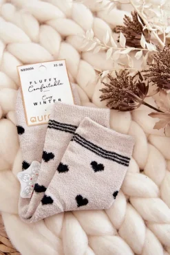 Online Aura.via Damskie Ciepłe Skarpetki W Serca Jasnoszare