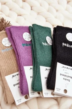 Skarpetki|Skarpetki>Aura.via Damskie Ciepłe Skarpety Z Napisem Zielone