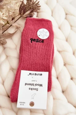 Skarpetki|Skarpetki>Aura.via Damskie Ciepłe Skarpety Z Napisem Różowe Różowy