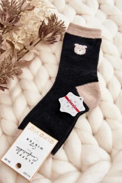 New Damskie Ciepłe Skarpety Z Misiem Czarne Skarpetki|Skarpetki