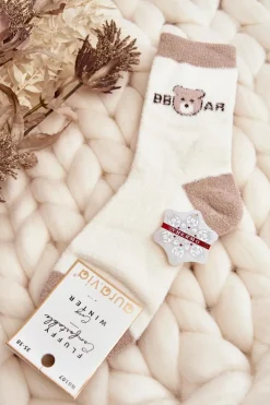 Clearance Damskie Ciepłe Skarpety Z Misiem Beżowe Skarpetki|Skarpetki