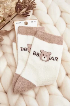 Clearance Damskie Ciepłe Skarpety Z Misiem Beżowe Skarpetki|Skarpetki