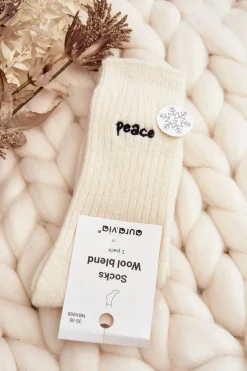 Clearance Damskie Ciepłe Skarpety Z Napisem Kremowe Skarpetki|Skarpetki