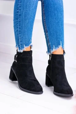 New Damskie Czarne Botki Na Słupku Z Klamrą Zamsz Evoret Damskie Botki Na Słupku|Brązowe I Beżowe Botki